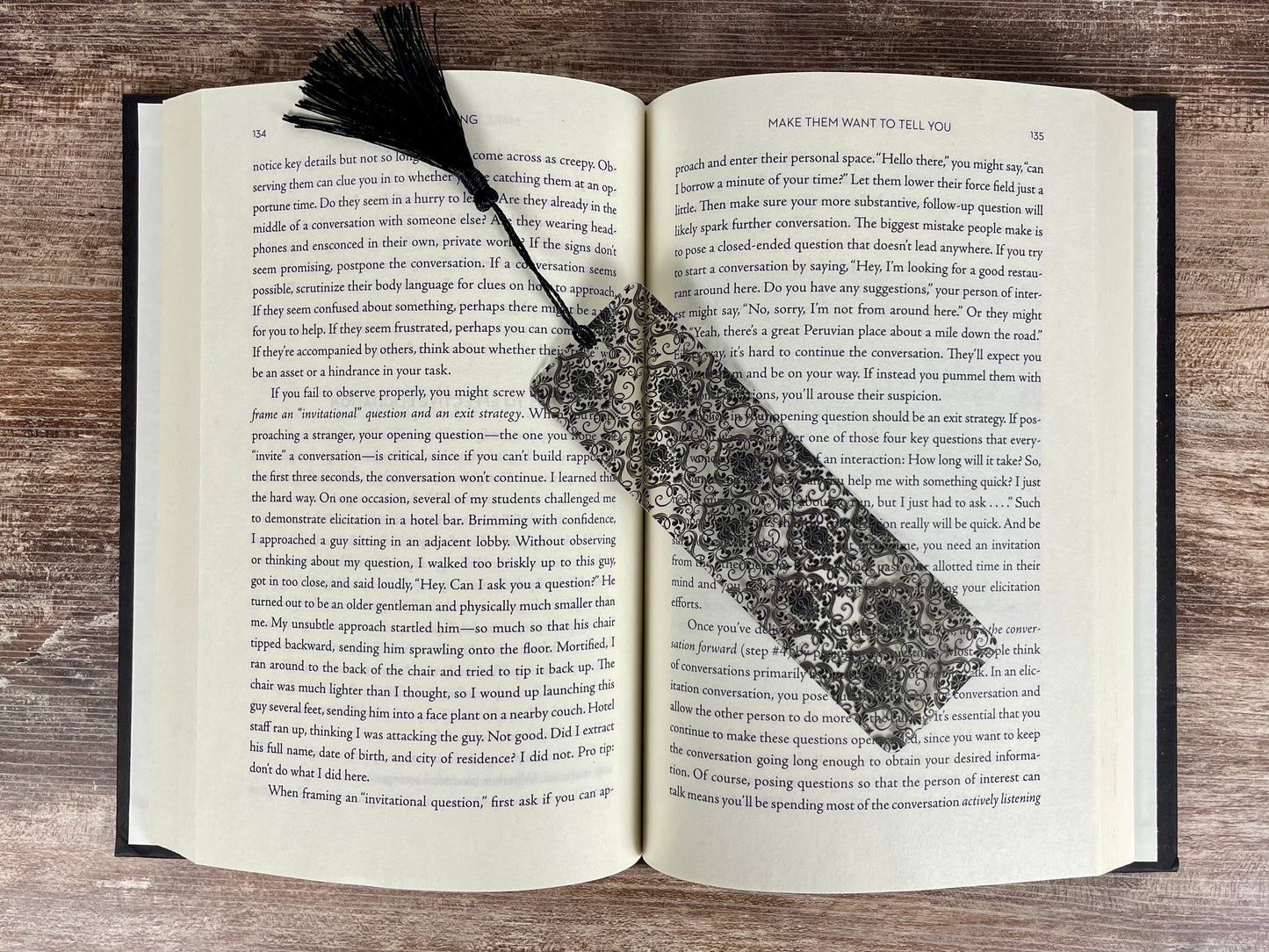 Black Damask Bookmark: Gothic Victorian Reader Gift