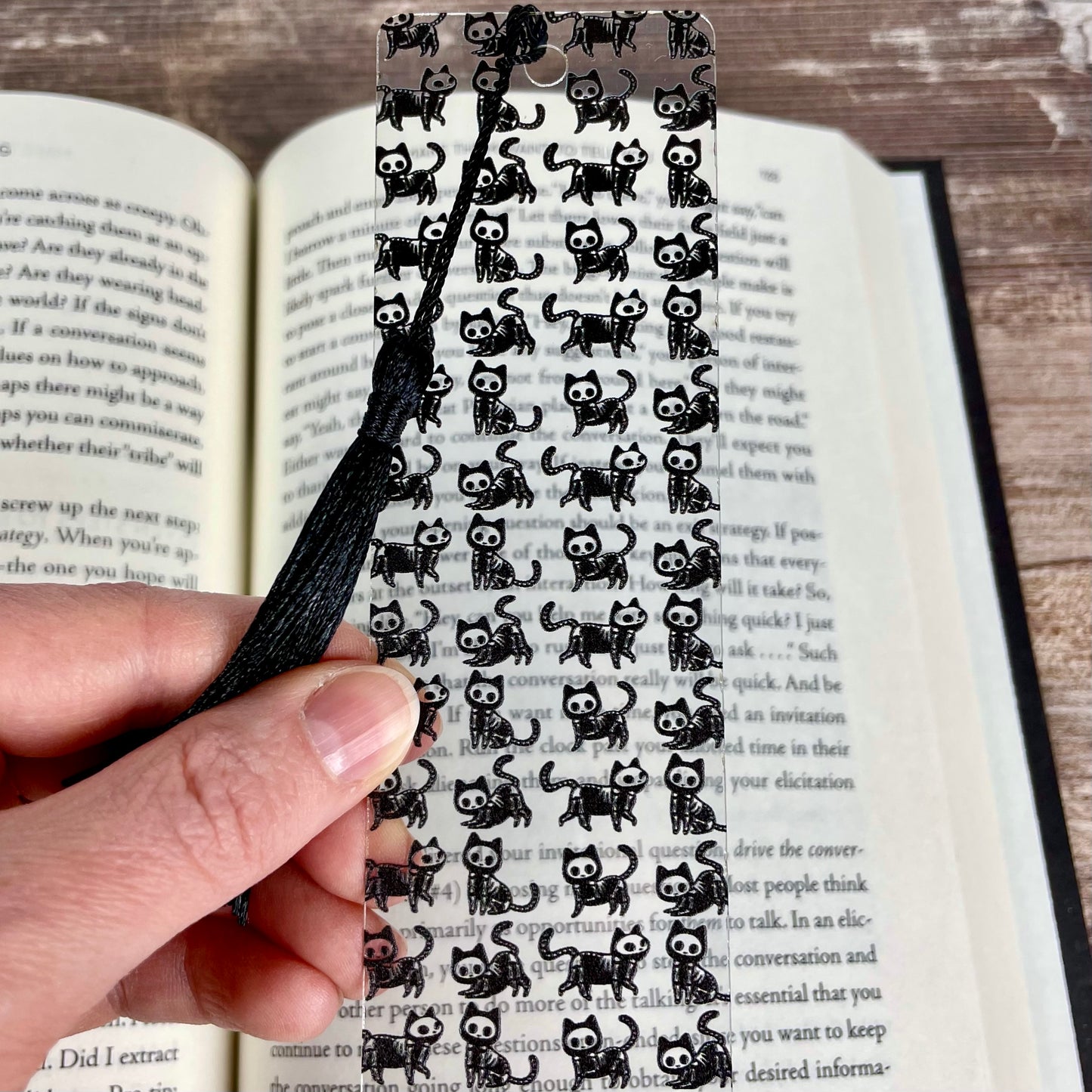 Black Cat Skeleton Bookmark: Spooky Gothic Reader Gift