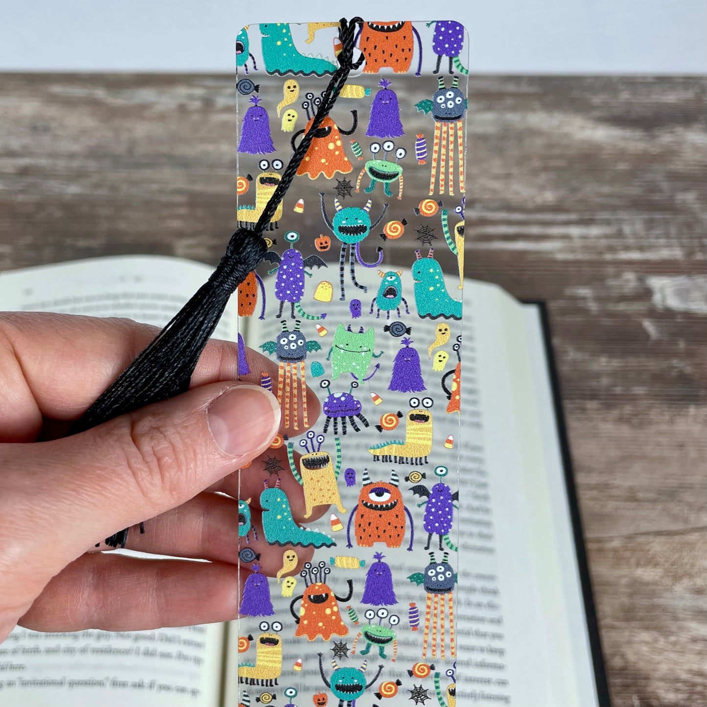 Colorful Monster Halloween Bookmark β Cute Spooky Kids Bookmark with Tassel β Fun Ghost & Candy Design β Teacher Reward or Book Lover Gift