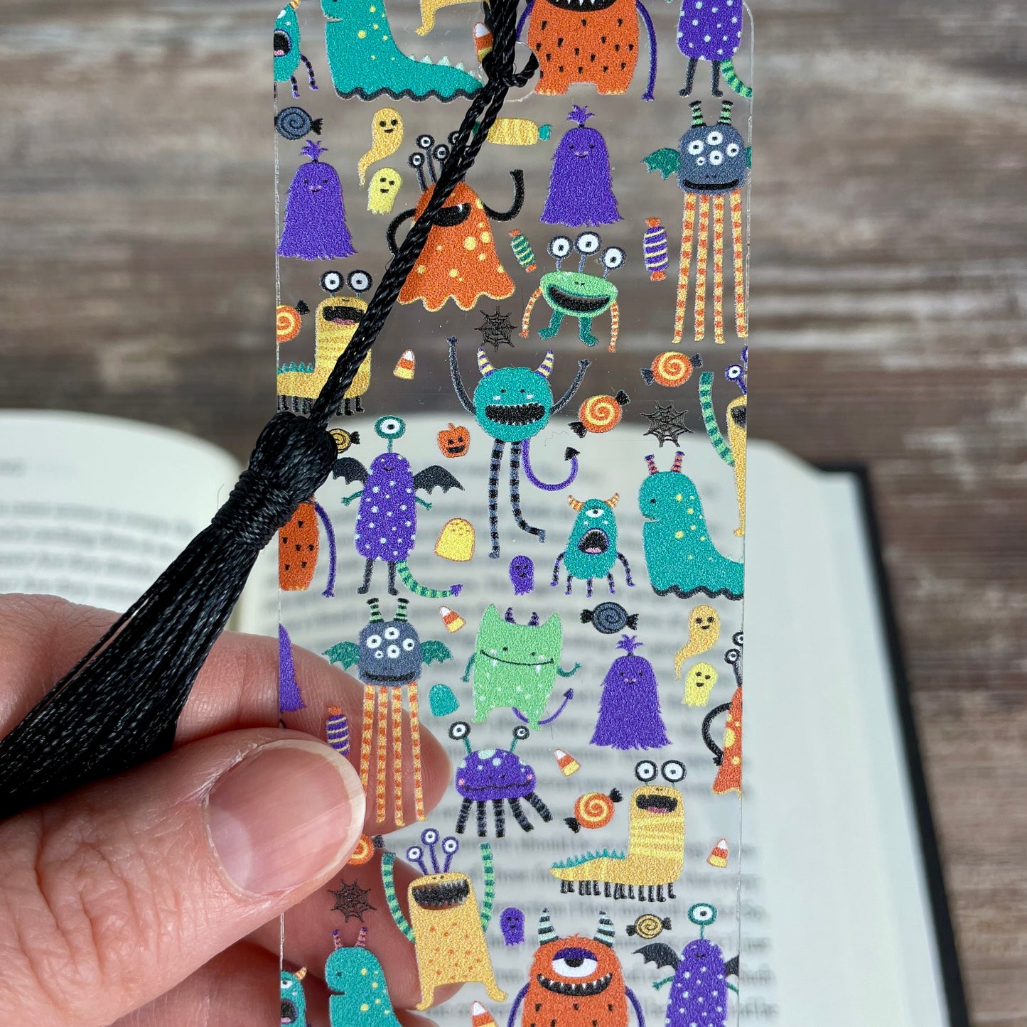 Colorful Monster Halloween Bookmark β Cute Spooky Kids Bookmark with Tassel β Fun Ghost & Candy Design β Teacher Reward or Book Lover Gift