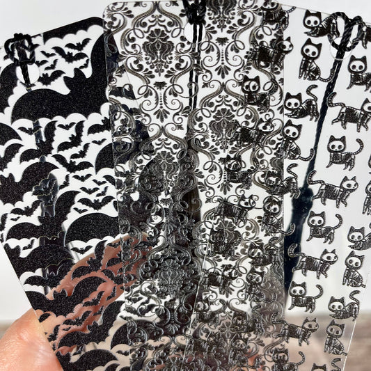 Halloween Bookmark Set: Bat, Cat Skeleton & Damask - Gothic Book Accessory