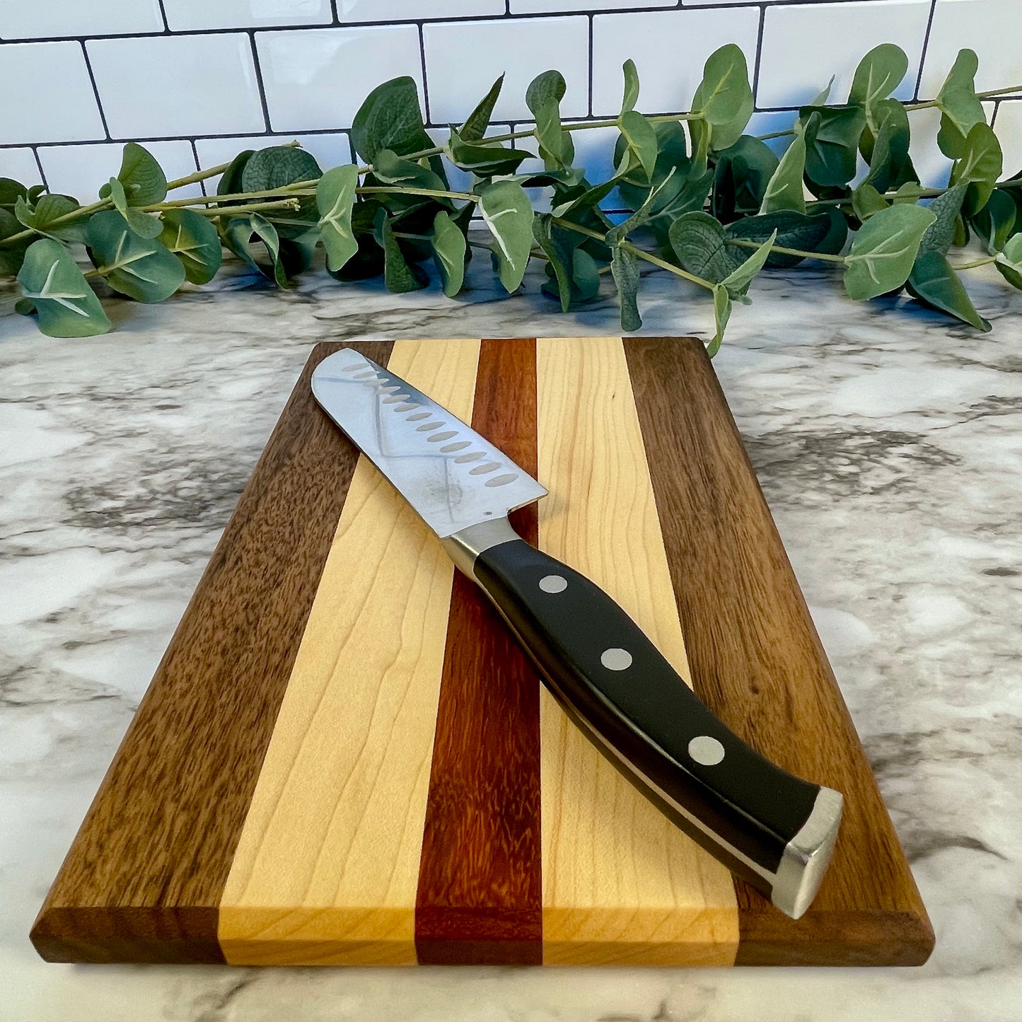 Padauk, Walnut, and Maple Cutting Board | Three-Tone Wood Charcuterie Board | Unique Anniversary Gift | Handmade Kitchen Decor