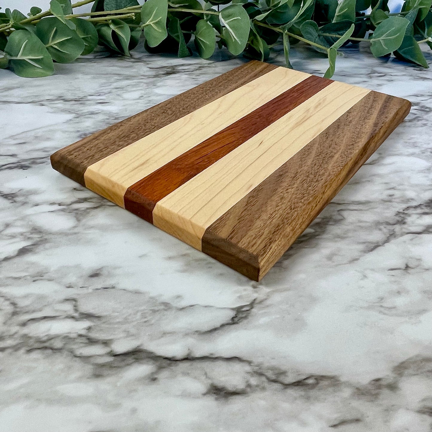 Padauk, Walnut, and Maple Cutting Board | Three-Tone Wood Charcuterie Board | Unique Anniversary Gift | Handmade Kitchen Decor