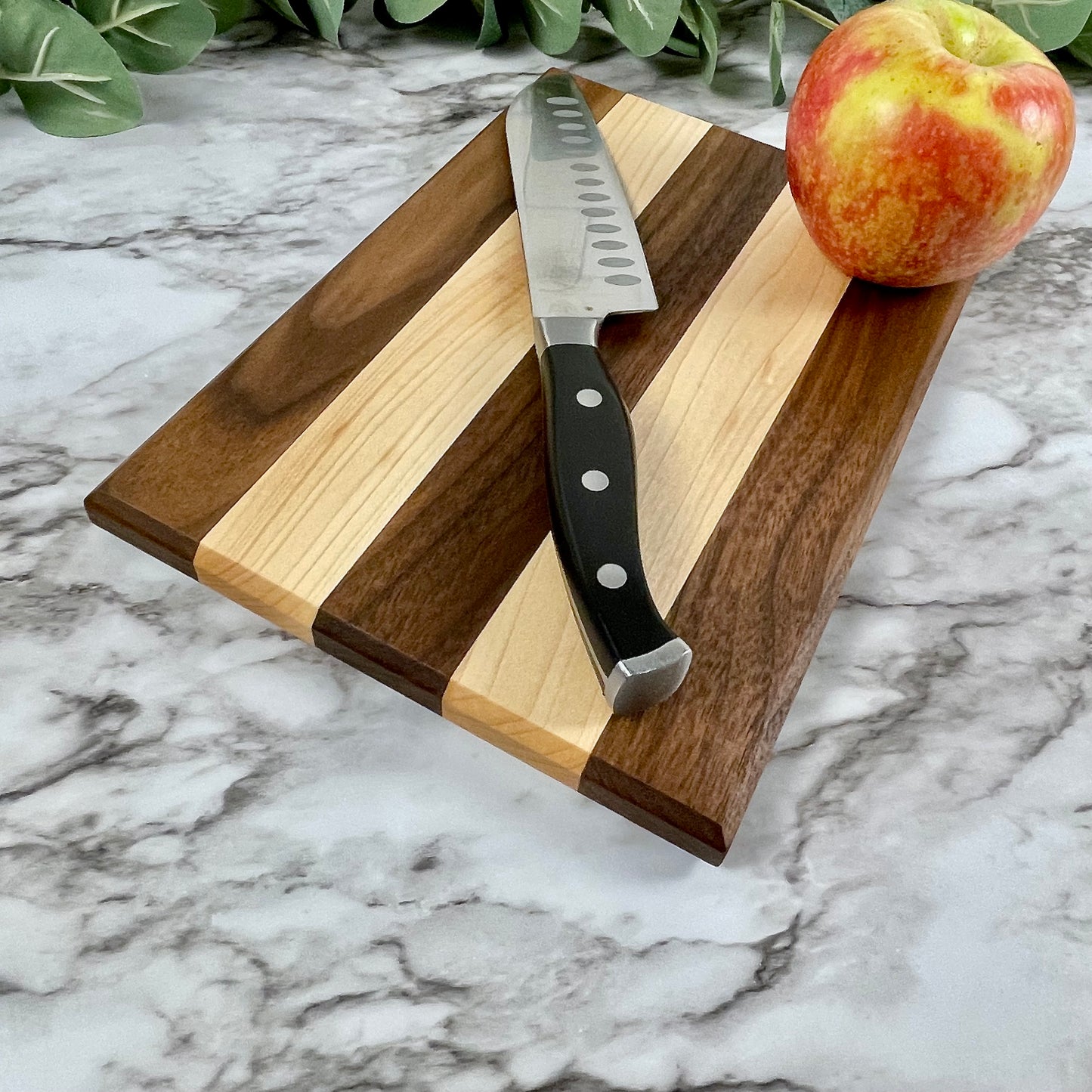 Striped Walnut and Maple Cutting Board | Modern Geometric Serving Board | Unique Housewarming Gift | Kitchen Decor