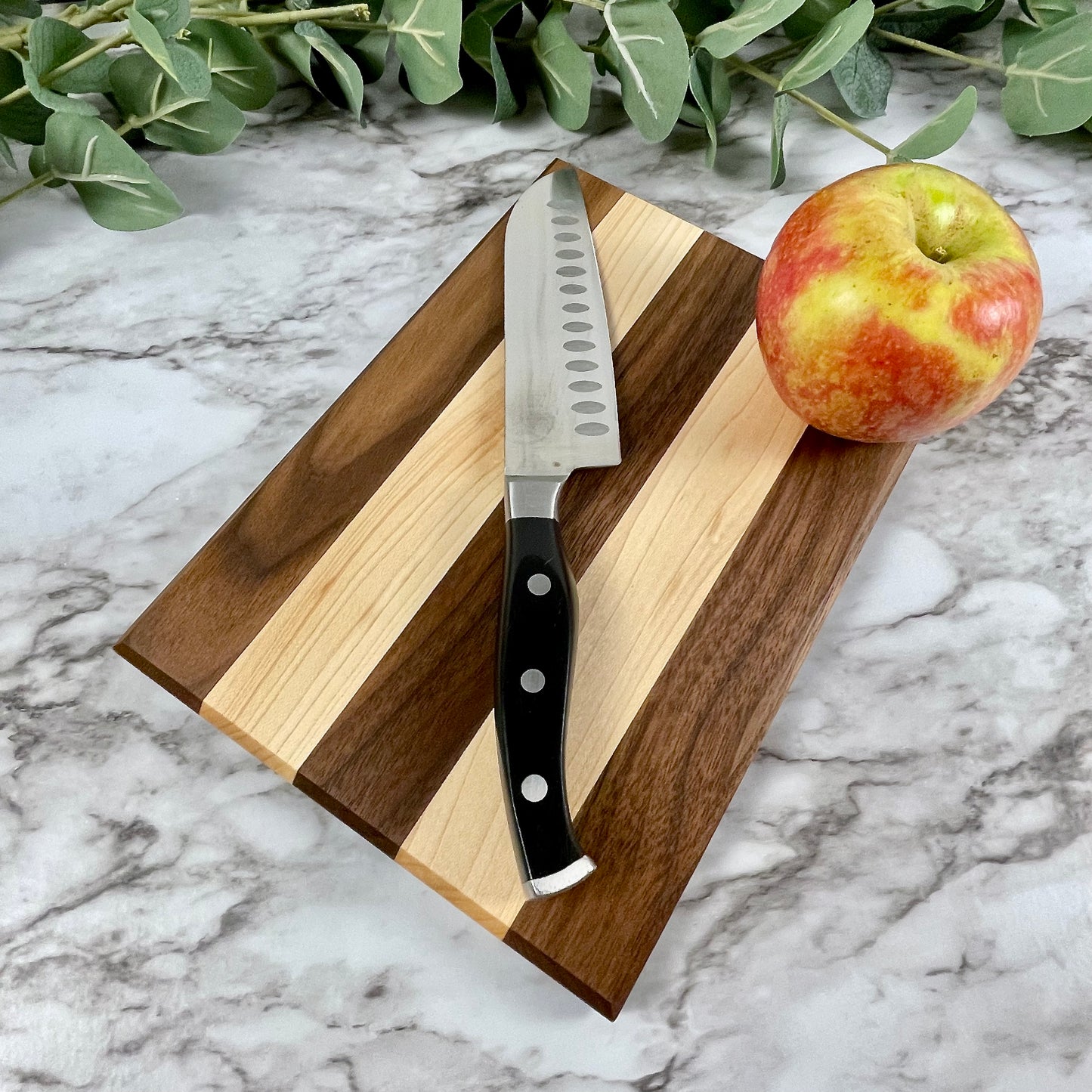 Striped Walnut and Maple Cutting Board | Modern Geometric Serving Board | Unique Housewarming Gift | Kitchen Decor