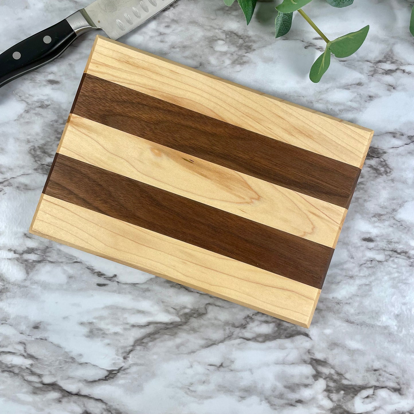 Striped Walnut and Maple Cutting Board | Modern Geometric Serving Board | Unique Housewarming Gift | Kitchen Decor