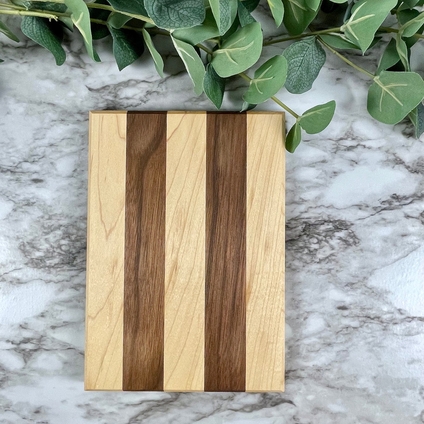 Striped Walnut and Maple Cutting Board | Modern Geometric Serving Board | Unique Housewarming Gift | Kitchen Decor
