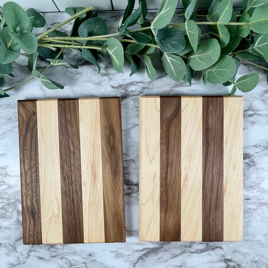 Striped Walnut and Maple Cutting Board | Modern Geometric Serving Board | Unique Housewarming Gift | Kitchen Decor