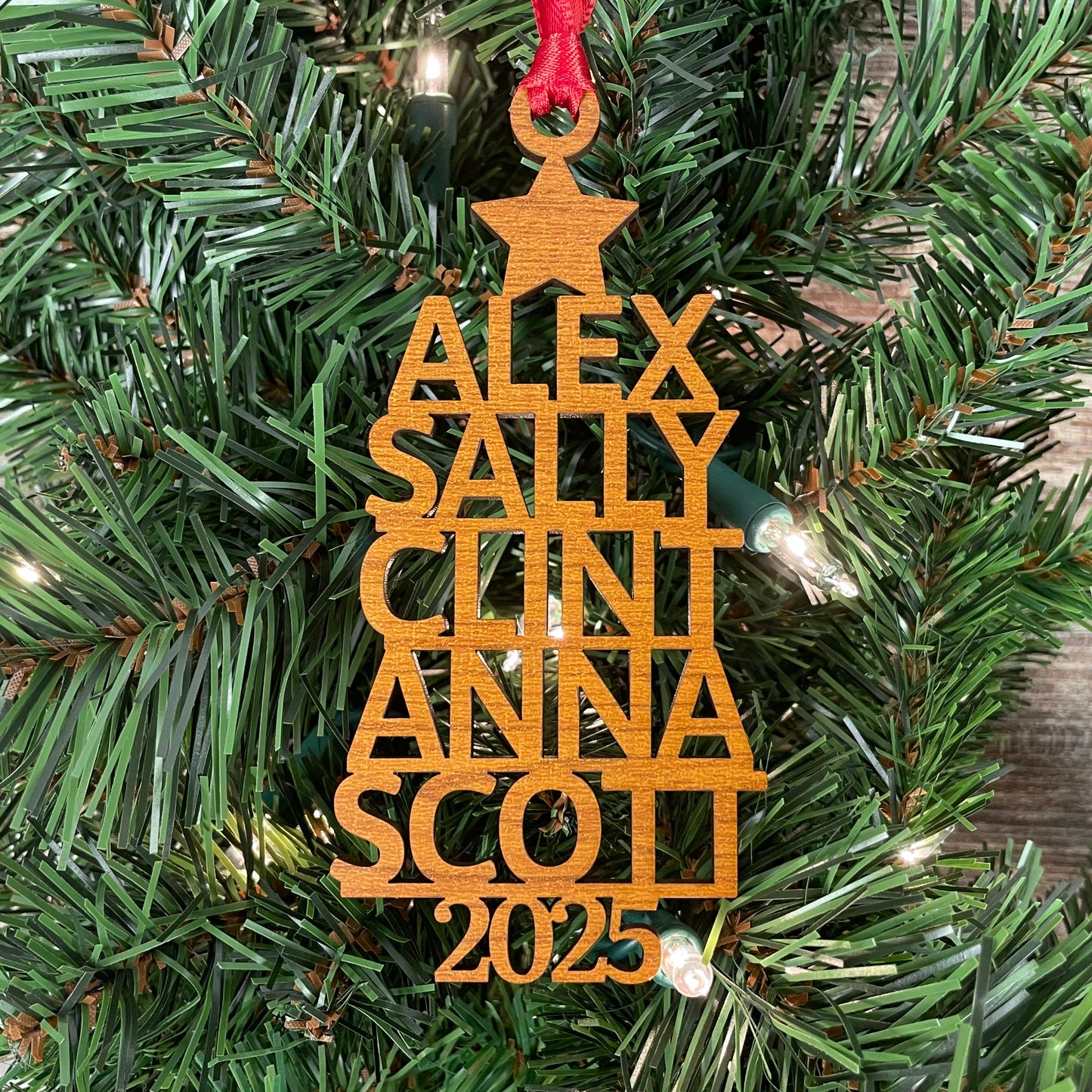 Personalized Family Name Christmas Ornament 2025: Custom Wood Tree Decoration