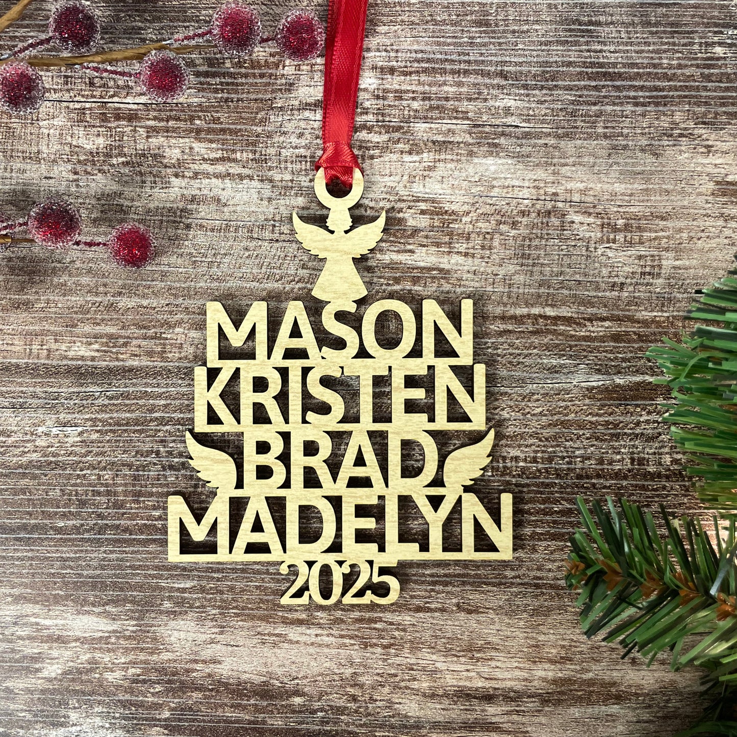 Personalized Family Name Christmas Ornament 2025: Custom Wood Tree Decoration