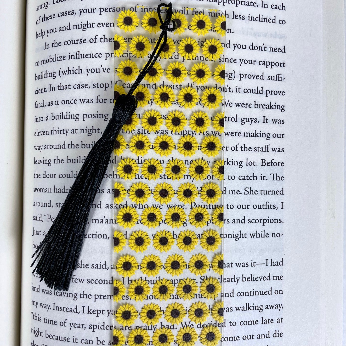 Sunflower Bookmark: Clear with Tassel, Gift for Book Lovers