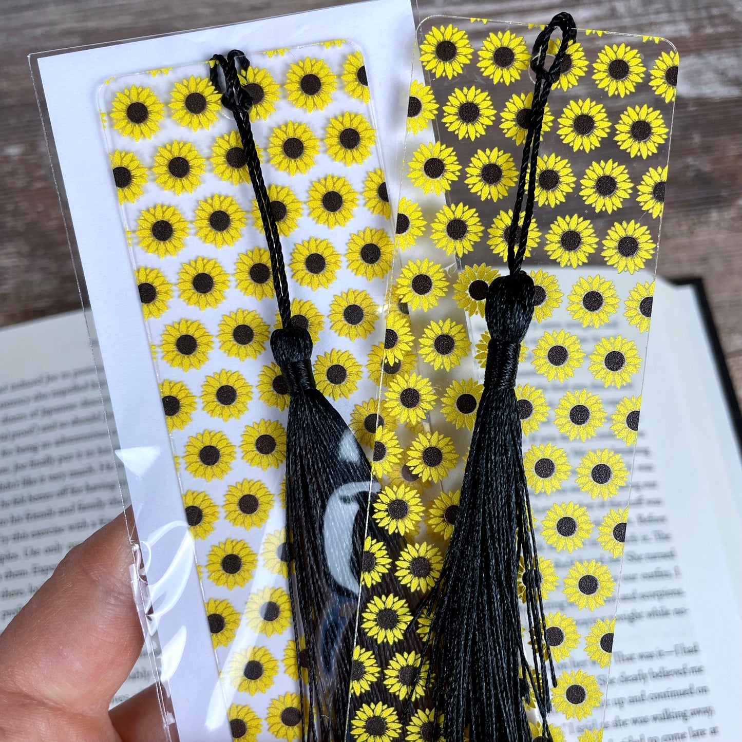 Sunflower Bookmark: Clear with Tassel, Gift for Book Lovers