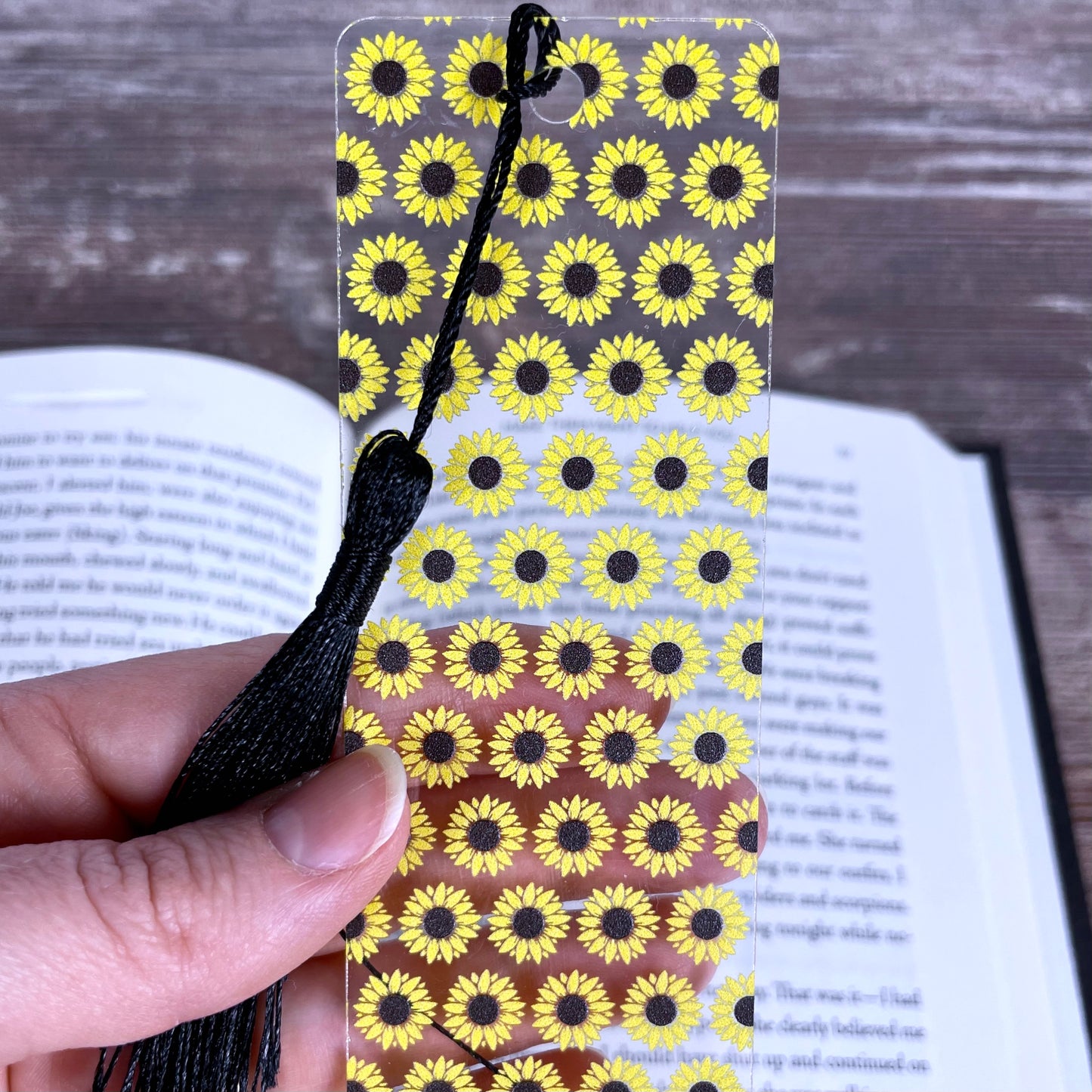 Sunflower Bookmark: Clear with Tassel, Gift for Book Lovers