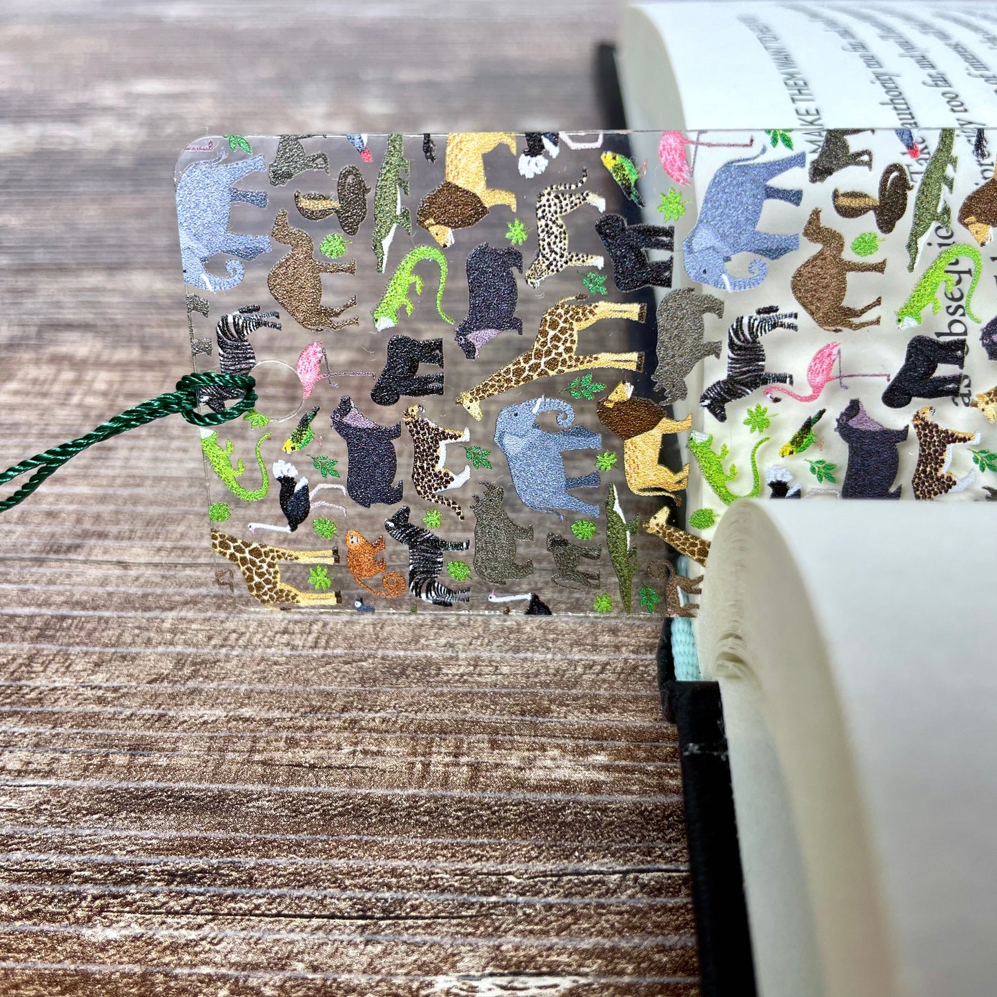 Zoo Animals Bookmark with Green Tassel – Fun Safari Jungle Gift for Readers, Kids, Teachers, Book Clubs