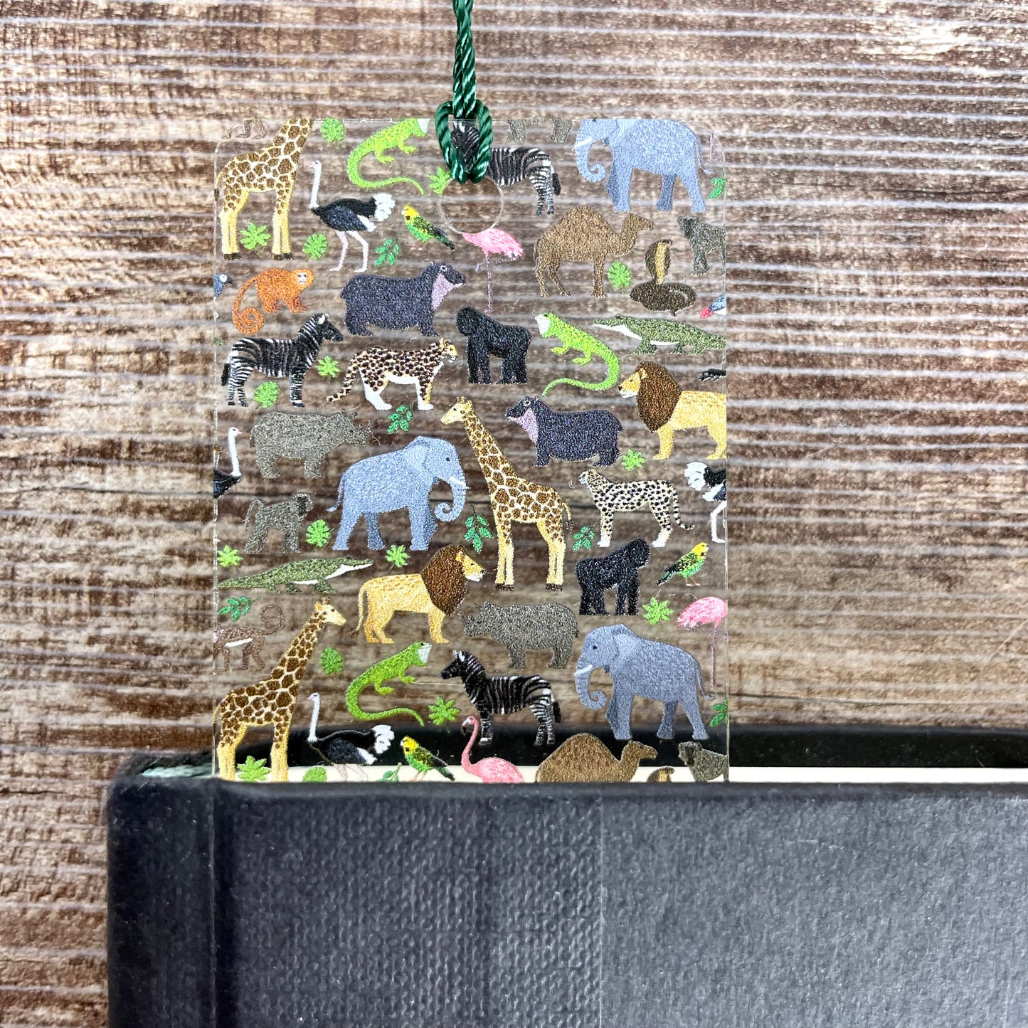 Zoo Animals Bookmark with Green Tassel – Fun Safari Jungle Gift for Readers, Kids, Teachers, Book Clubs
