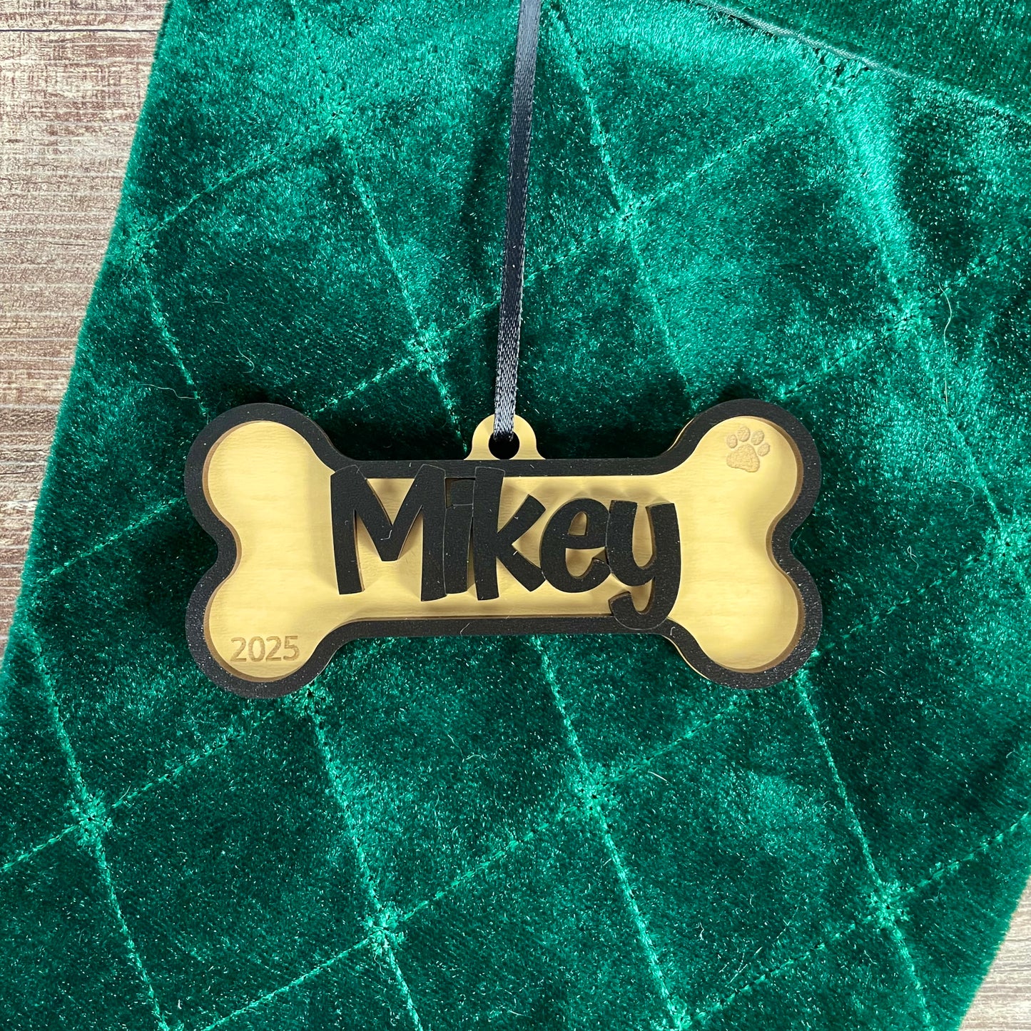 Personalized Dog Bone Ornament | Custom Pet Name Holiday Decoration | Pet Stocking Tag