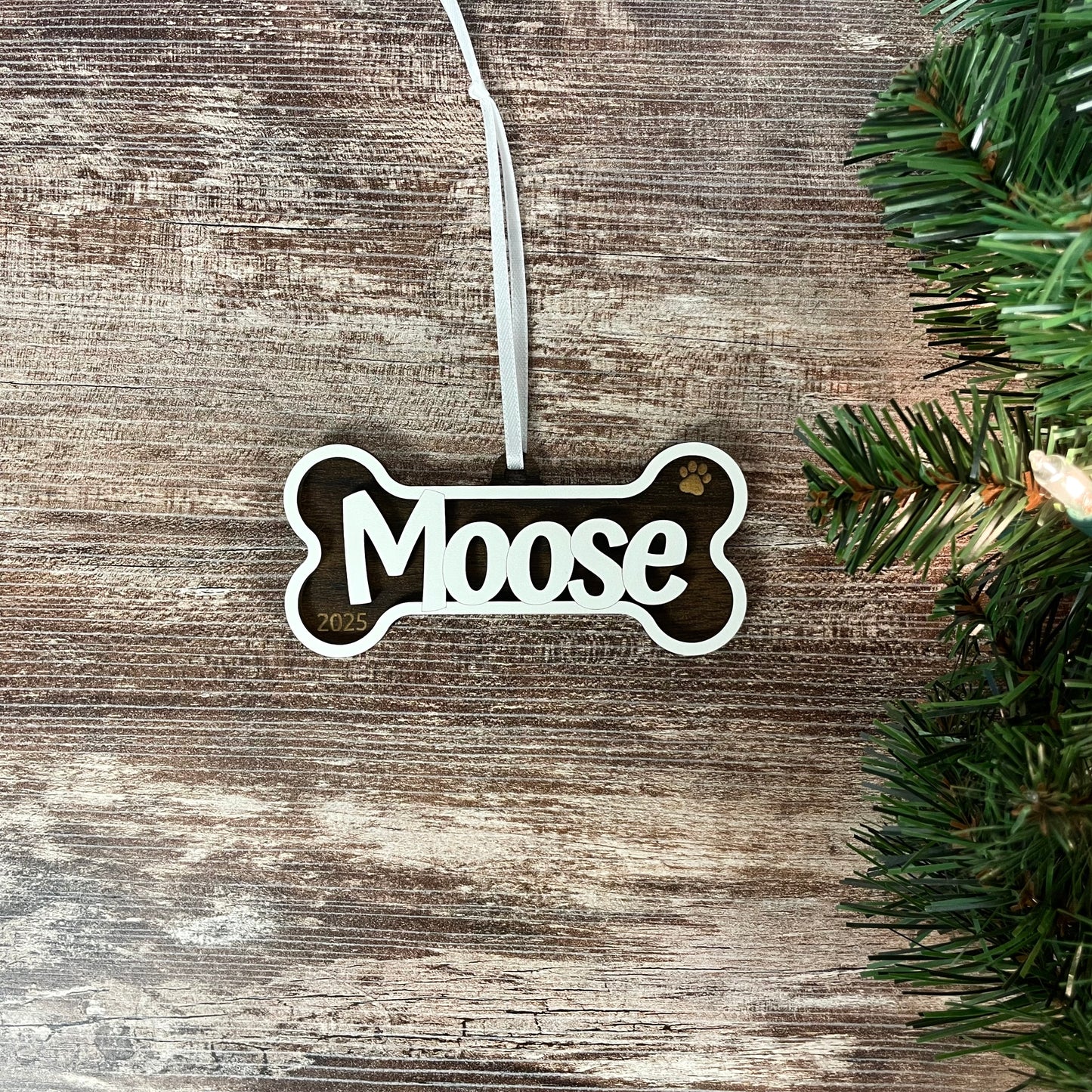 Personalized Dog Bone Ornament | Custom Pet Name Holiday Decoration | Pet Stocking Tag