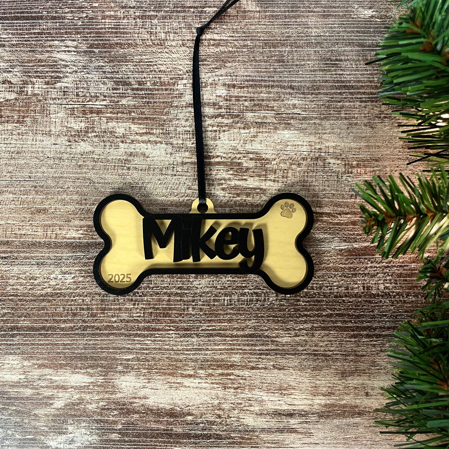 Personalized Dog Bone Ornament | Custom Pet Name Holiday Decoration | Pet Stocking Tag