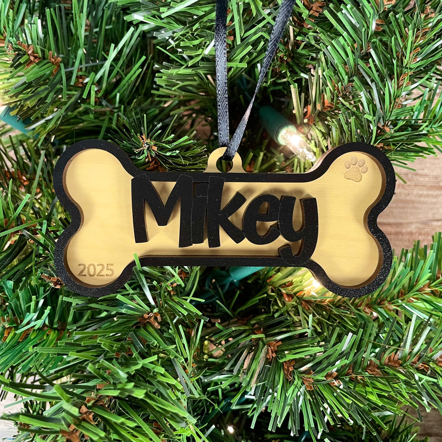 Personalized Dog Bone Ornament | Custom Pet Name Holiday Decoration | Pet Stocking Tag