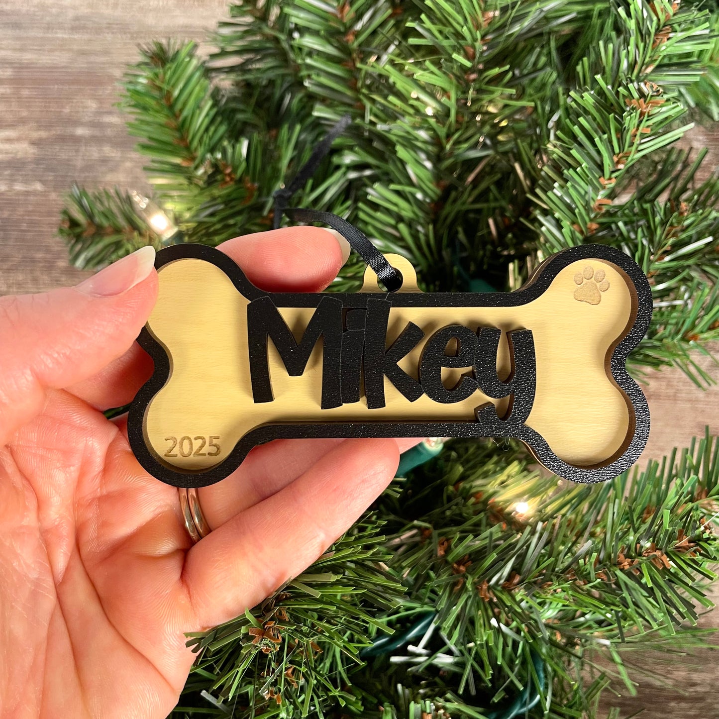 Personalized Dog Bone Ornament | Custom Pet Name Holiday Decoration | Pet Stocking Tag