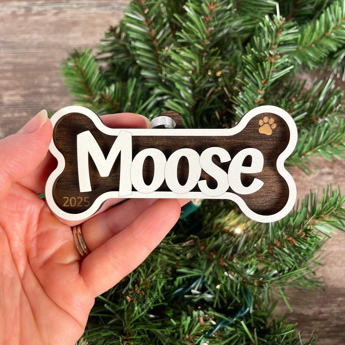 Personalized Dog Bone Ornament | Custom Pet Name Holiday Decoration | Pet Stocking Tag