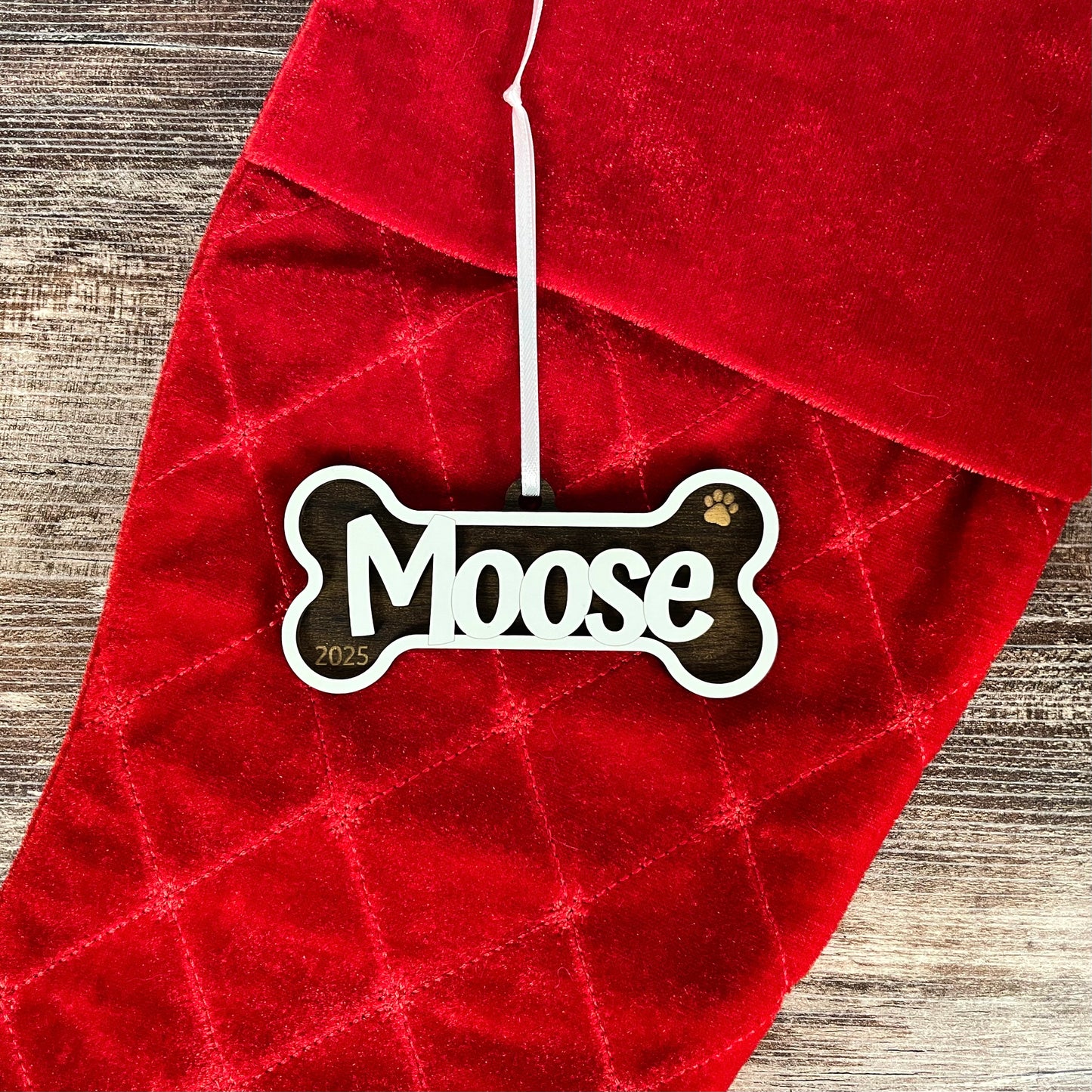 Personalized Dog Bone Ornament | Custom Pet Name Holiday Decoration | Pet Stocking Tag