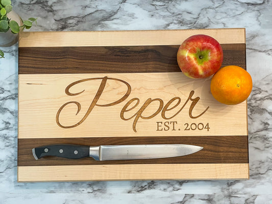 Handmade Hard Maple & Walnut Cutting Board - Laser Engraved, Durable Kitchen Gift for Chefs, Weddings, or Housewarming - Unique and Stylish