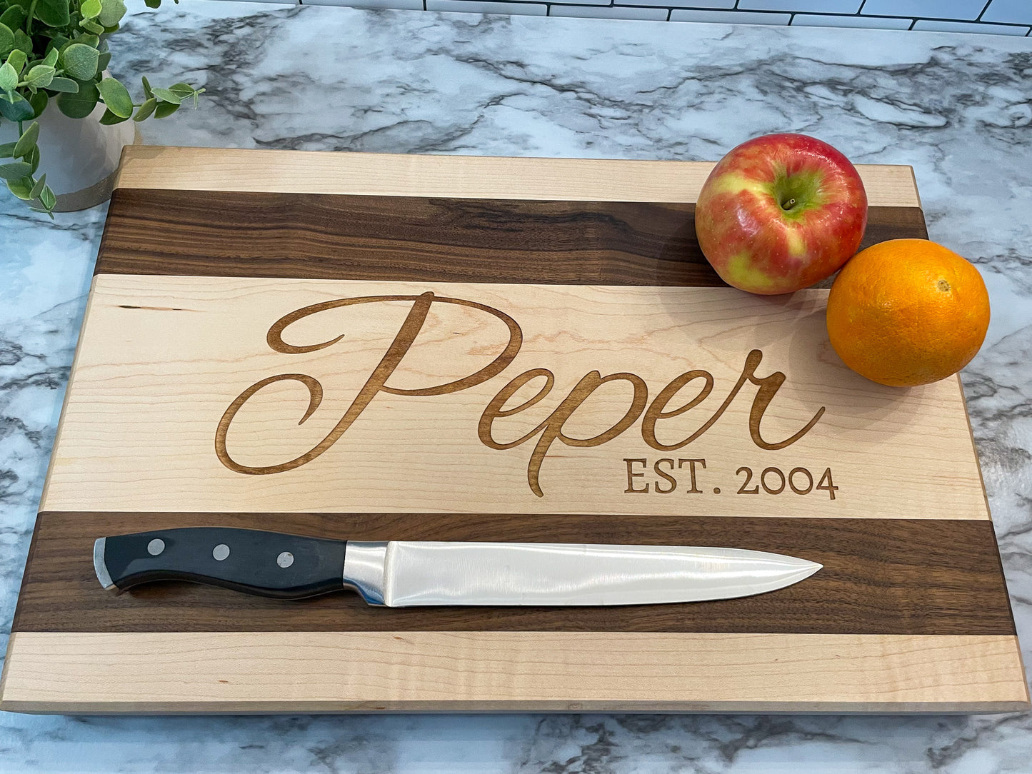 Handmade Hard Maple & Walnut Cutting Board - Laser Engraved, Durable Kitchen Gift for Chefs, Weddings, or Housewarming - Unique and Stylish