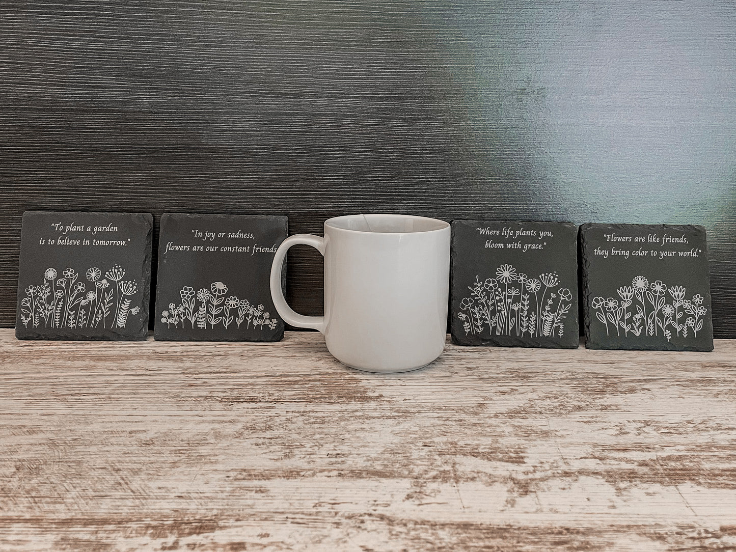 Wildflower Laser Engraved Slate Coasters with Inspirational Sayings – Perfect Gift Idea
