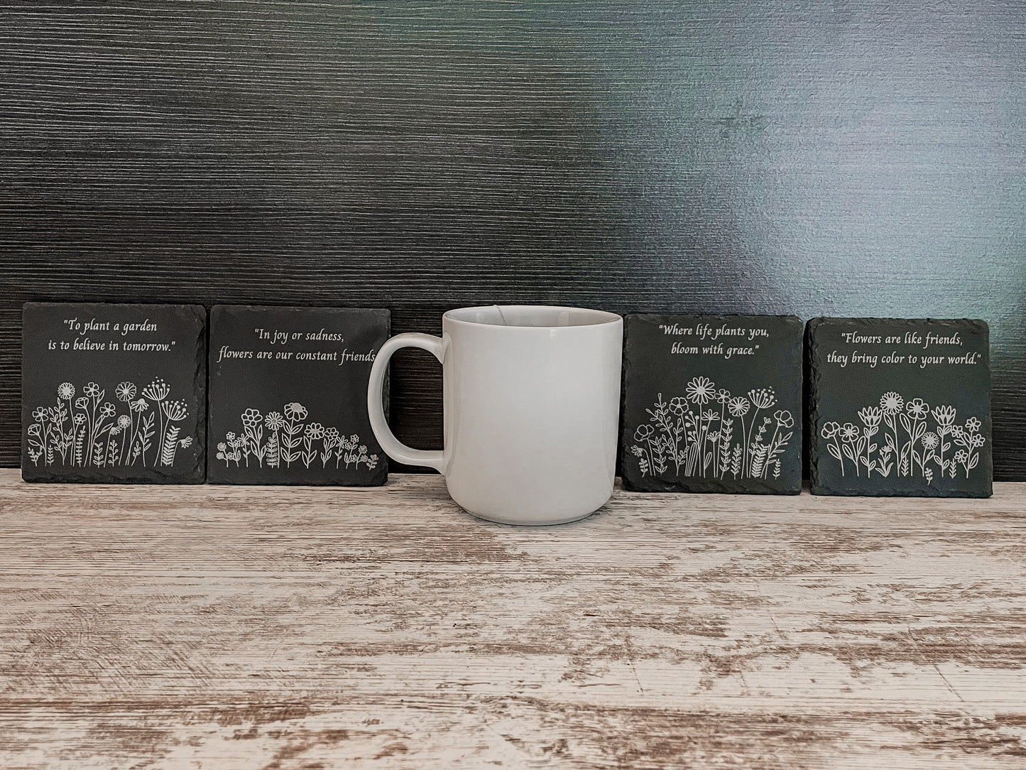 Wildflower Laser Engraved Slate Coasters with Inspirational Sayings – Perfect Gift Idea