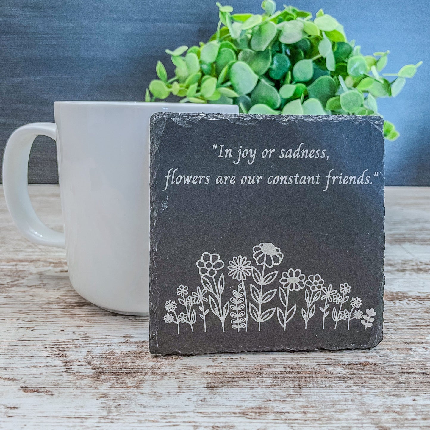 Wildflower Laser Engraved Slate Coasters with Inspirational Sayings – Perfect Gift Idea