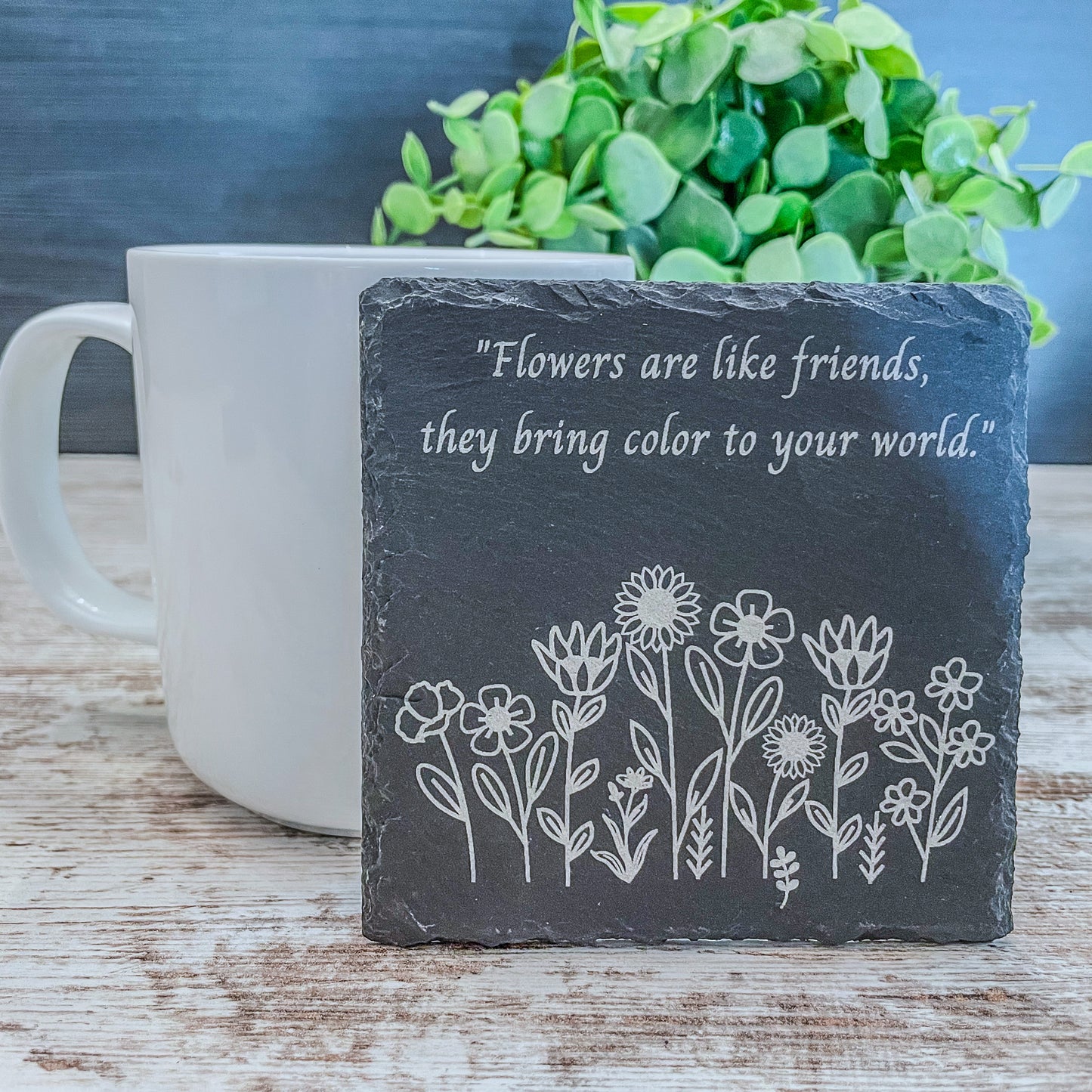 Wildflower Laser Engraved Slate Coasters with Inspirational Sayings – Perfect Gift Idea