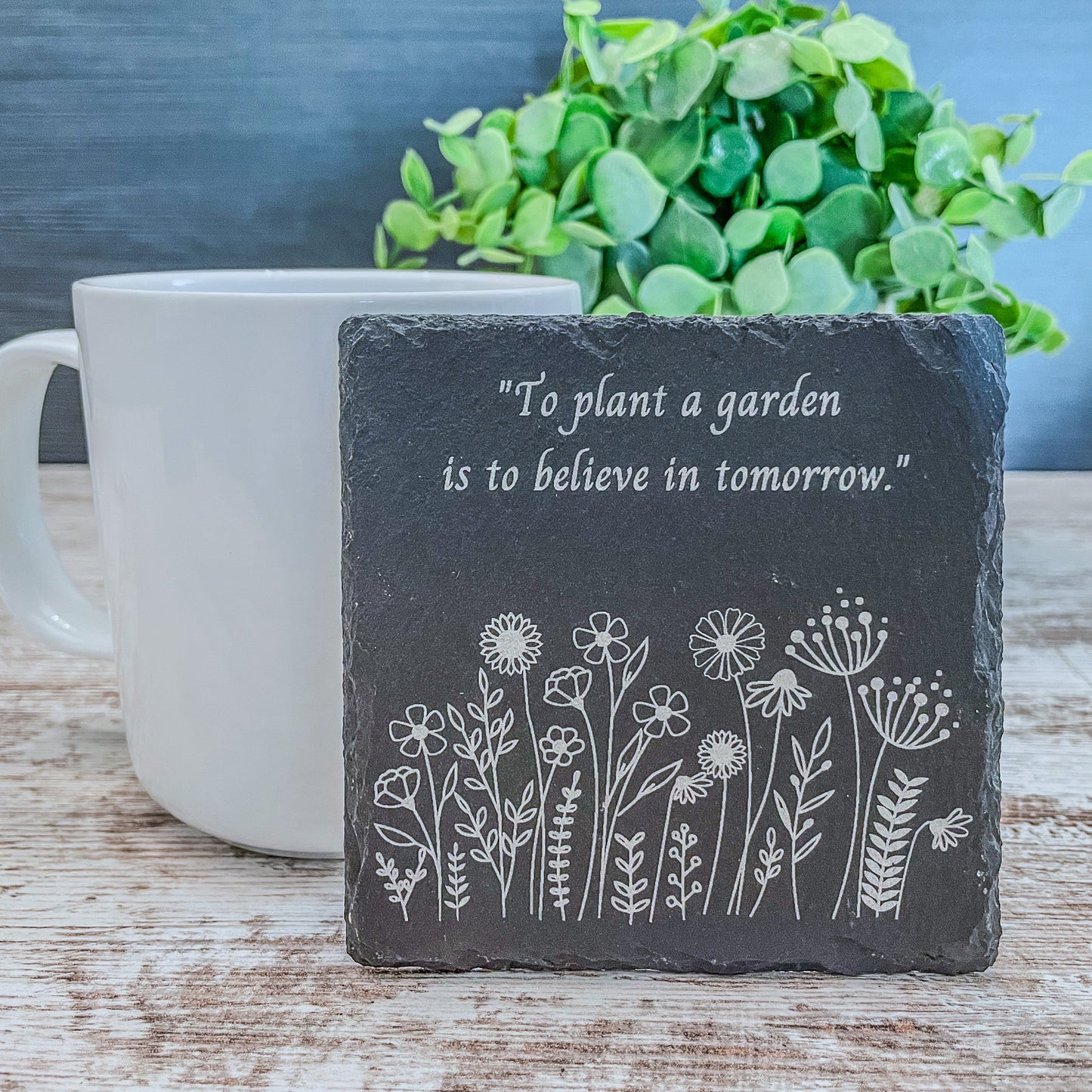 Wildflower Laser Engraved Slate Coasters with Inspirational Sayings – Perfect Gift Idea
