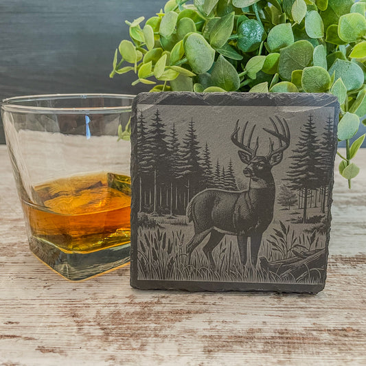 Rustic Scenic Deer Coasters - Slate Cabin Decor & Unique Hunter Gift for Dad, Brother, or Nature Lover