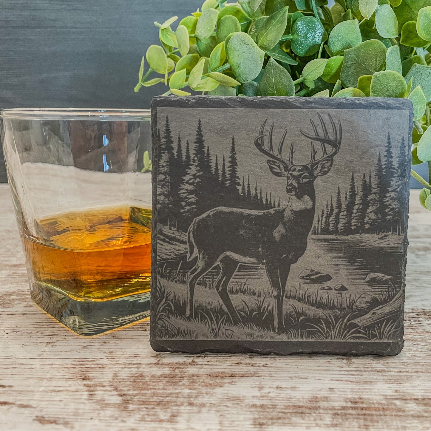 Rustic Scenic Deer Coasters - Slate Cabin Decor & Unique Hunter Gift for Dad, Brother, or Nature Lover