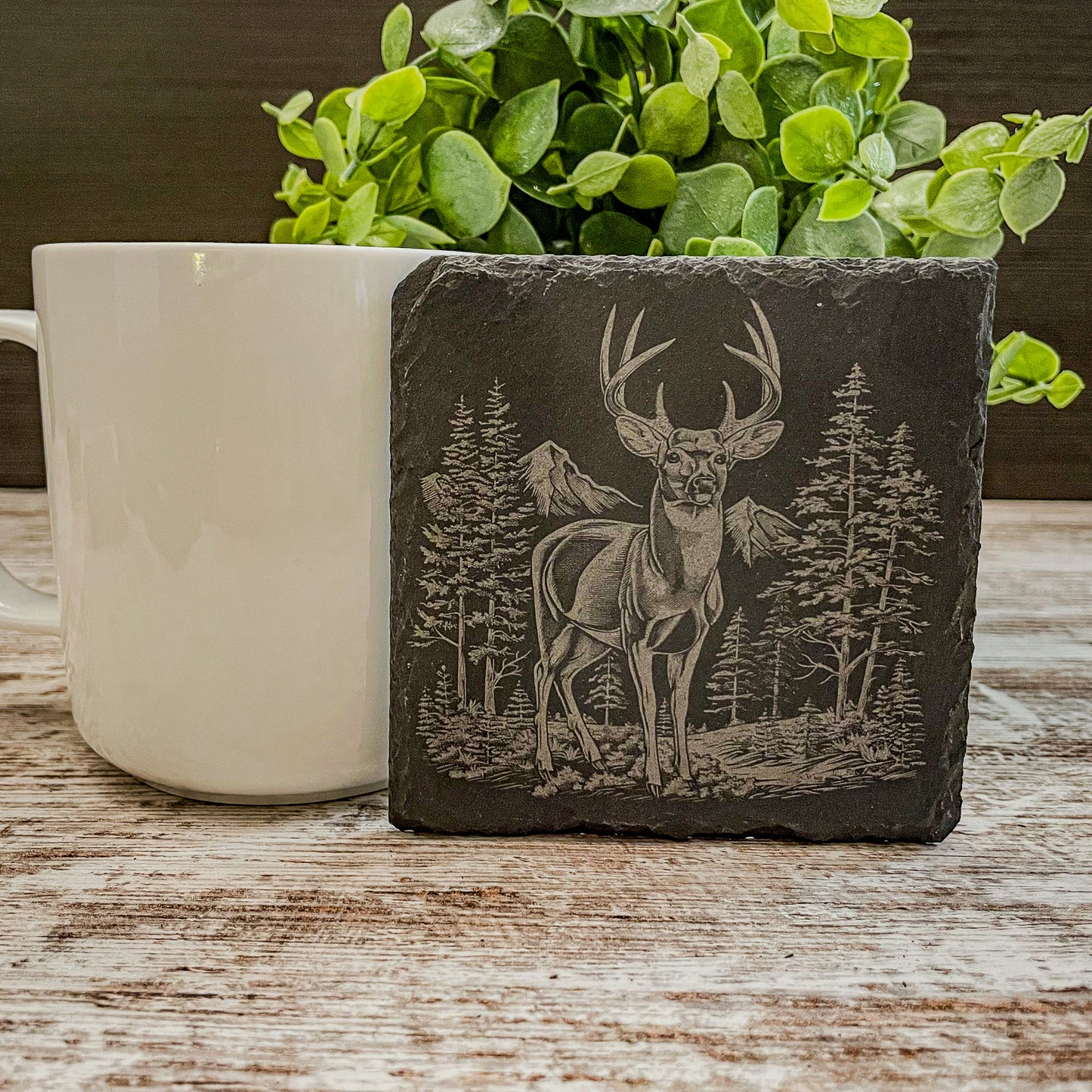 Elevate Your Home Décor with Our Four-Pack Slate Coasters Featuring Stunning Deer Scenes