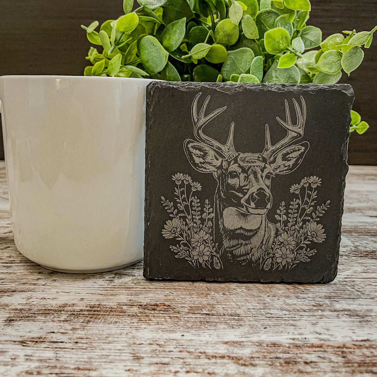Elevate Your Home Décor with Our Four-Pack Slate Coasters Featuring Stunning Deer Scenes
