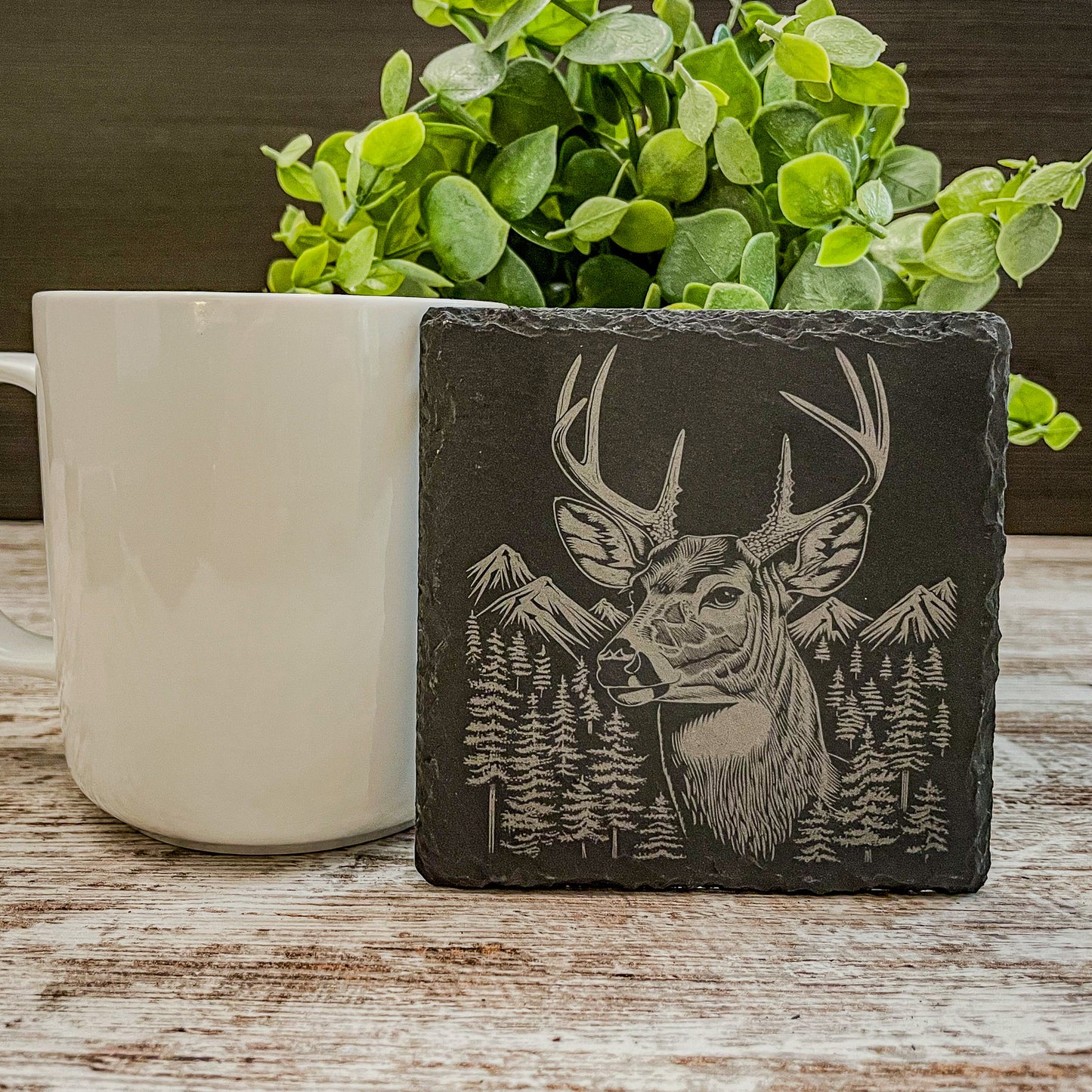 Elevate Your Home Décor with Our Four-Pack Slate Coasters Featuring Stunning Deer Scenes