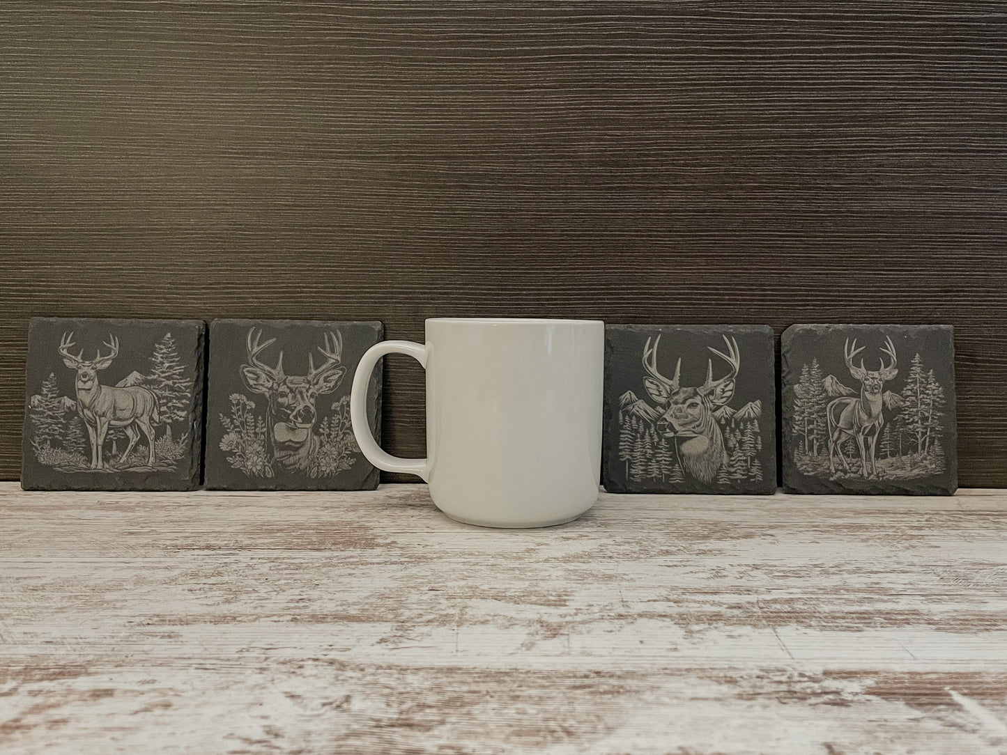 Elevate Your Home Décor with Our Four-Pack Slate Coasters Featuring Stunning Deer Scenes