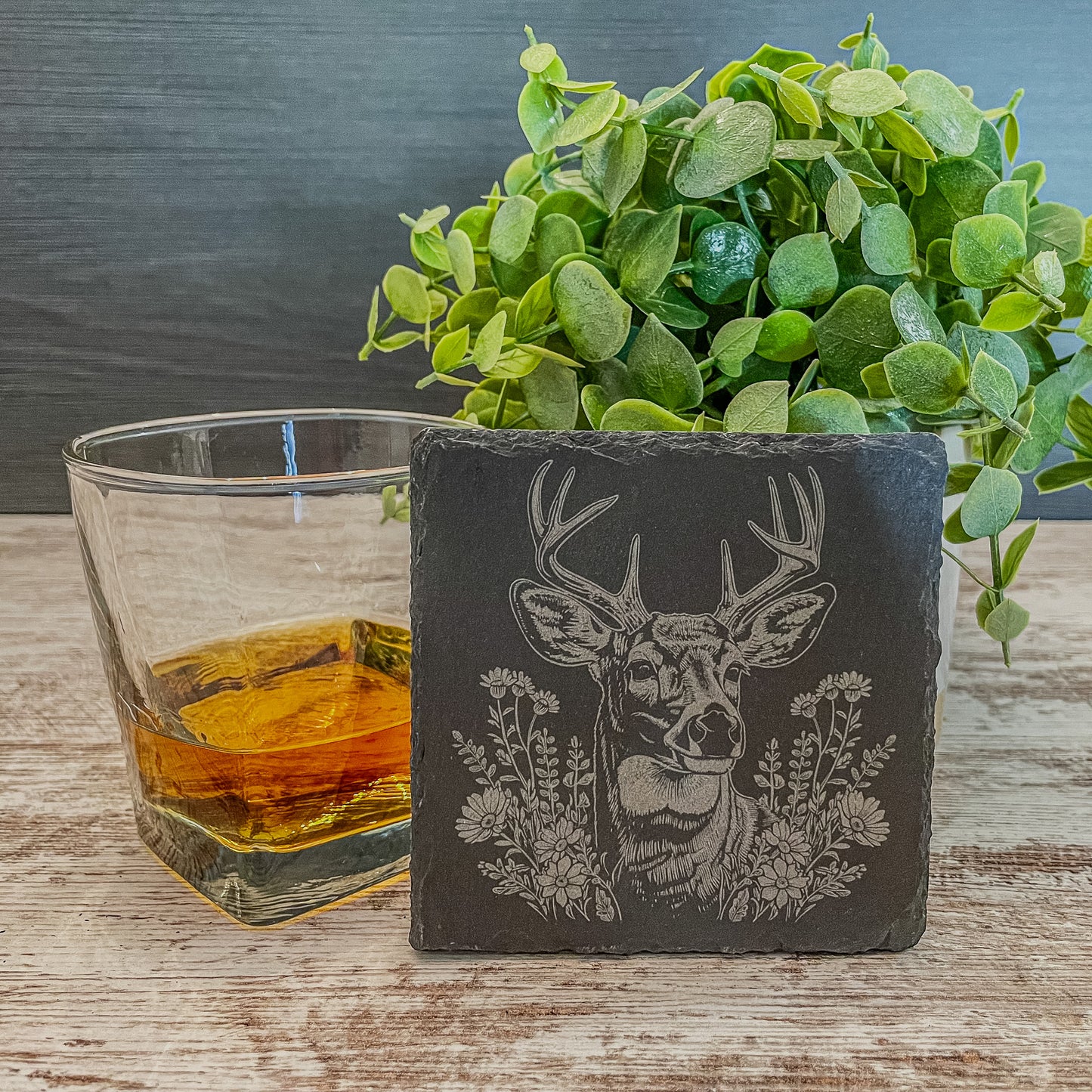 Elevate Your Home Décor with Our Four-Pack Slate Coasters Featuring Stunning Deer Scenes