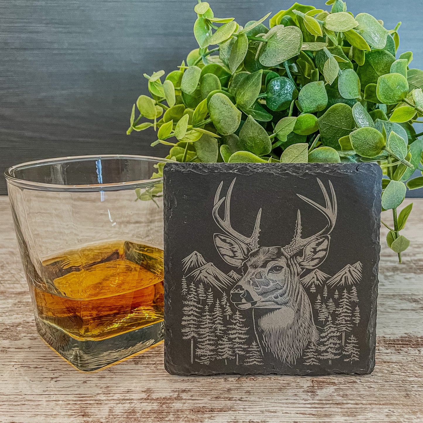 Elevate Your Home Décor with Our Four-Pack Slate Coasters Featuring Stunning Deer Scenes