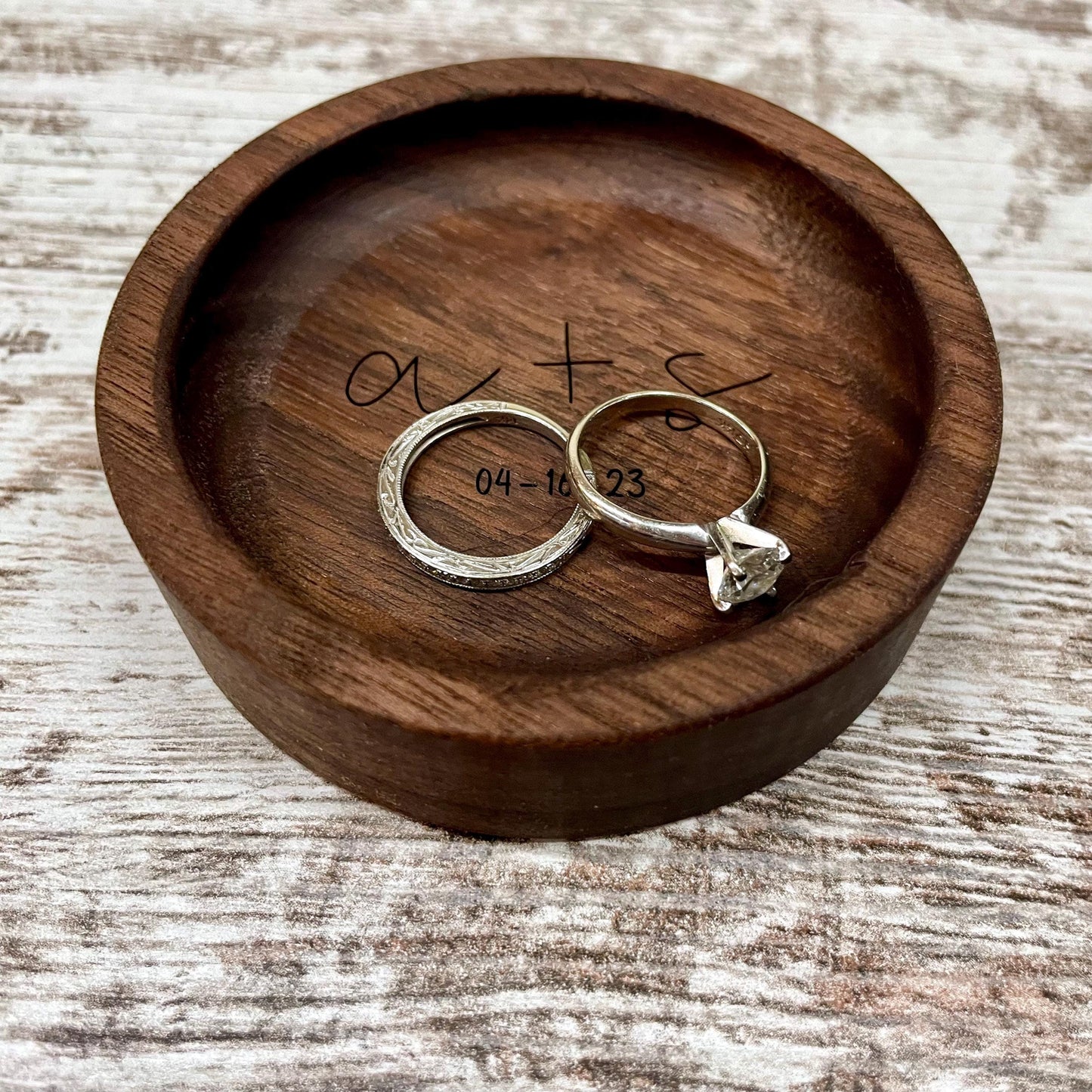 Personalized Wood Ring Dish, Handmade Walnut Jewelry Tray, Custom Initials Trinket Tray, Engagement Wedding Gift