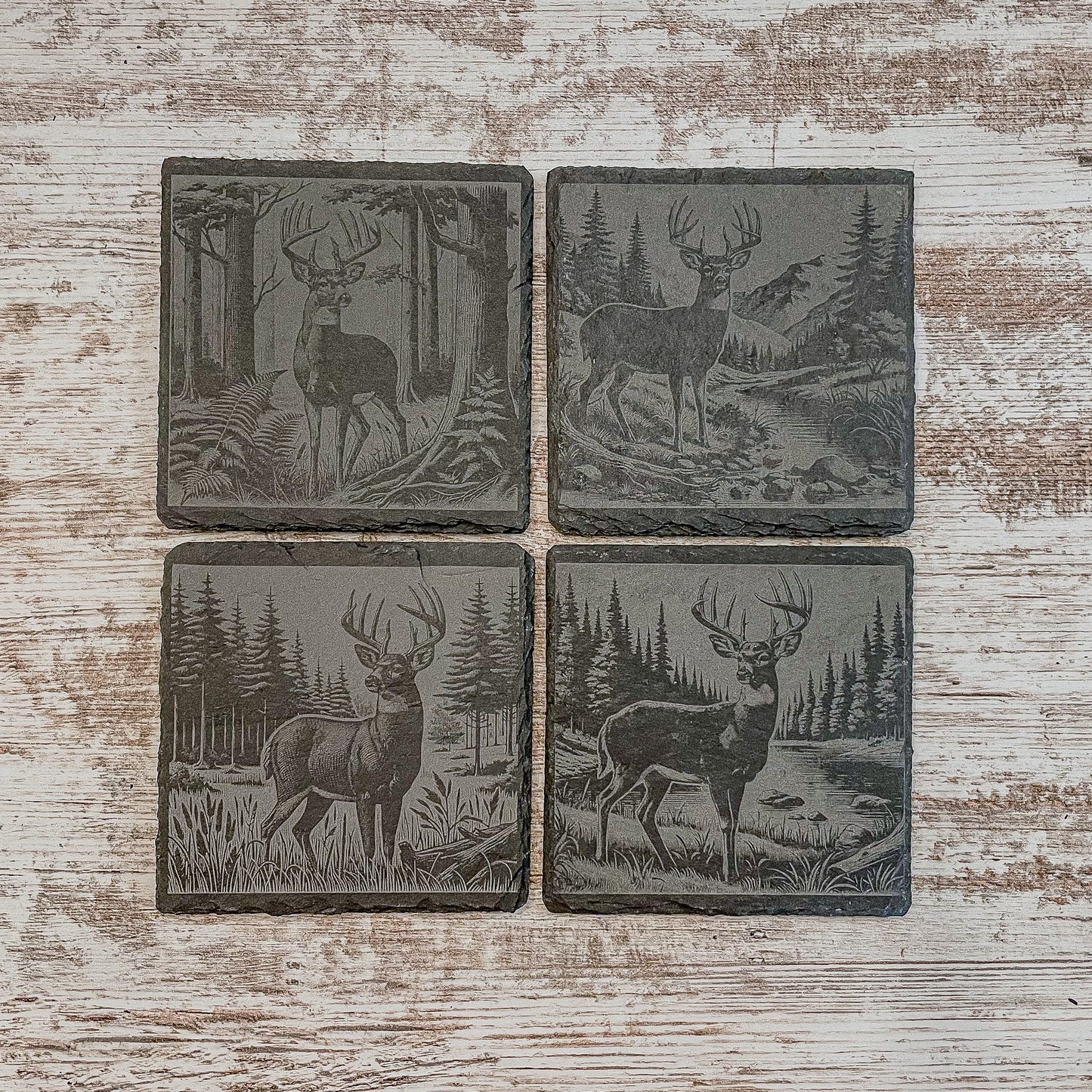 Rustic Scenic Deer Coasters - Slate Cabin Decor & Unique Hunter Gift for Dad, Brother, or Nature Lover