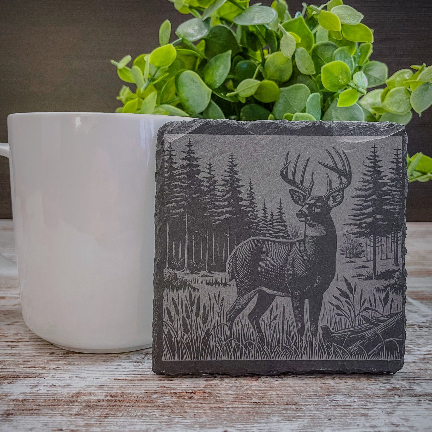 Rustic Scenic Deer Coasters - Slate Cabin Decor & Unique Hunter Gift for Dad, Brother, or Nature Lover