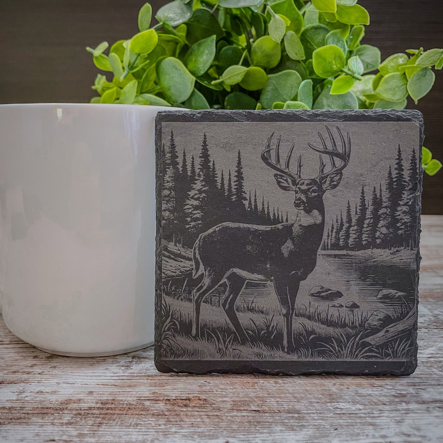 Rustic Scenic Deer Coasters - Slate Cabin Decor & Unique Hunter Gift for Dad, Brother, or Nature Lover