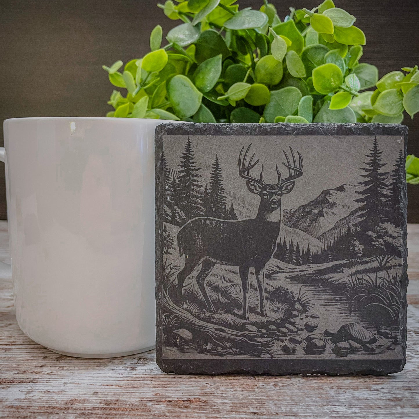 Rustic Scenic Deer Coasters - Slate Cabin Decor & Unique Hunter Gift for Dad, Brother, or Nature Lover