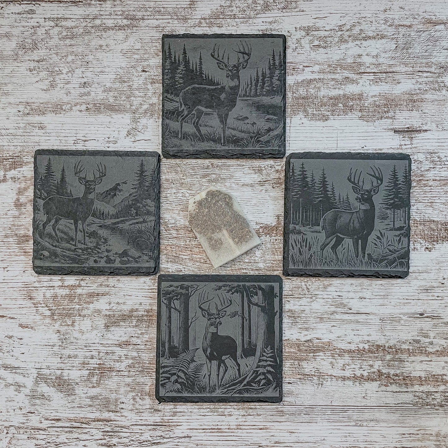 Rustic Scenic Deer Coasters - Slate Cabin Decor & Unique Hunter Gift for Dad, Brother, or Nature Lover