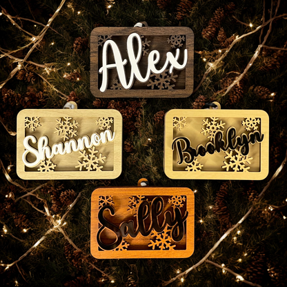 Personalized Christmas Ornament with Name – Custom Wood Snowflake Ornament – Holiday Gift for Kids, Family, Teacher, Stocking Stuffer