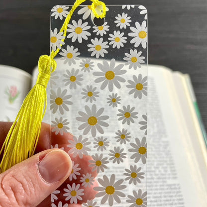Daisy Bookmark with Tassel | Minimal Floral Bookmark for Her | Book Lover Gift | White & Yellow Flower Reading Accessory