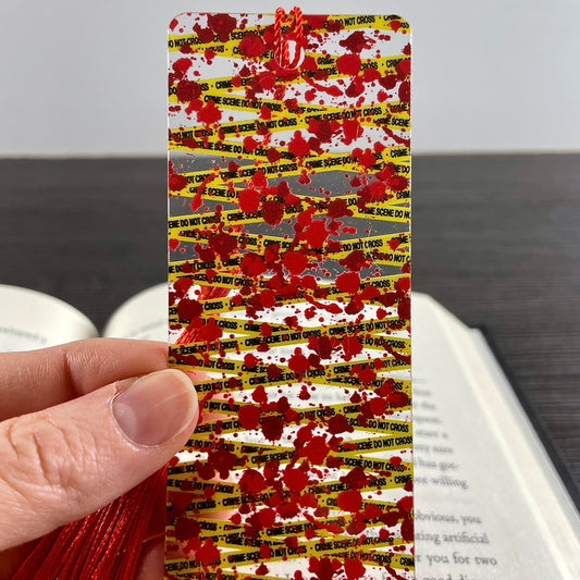 Crime Scene Bookmark – Do Not Cross Tape and Blood Splatter | Mystery & Thriller Reader Gift for True Crime Fans